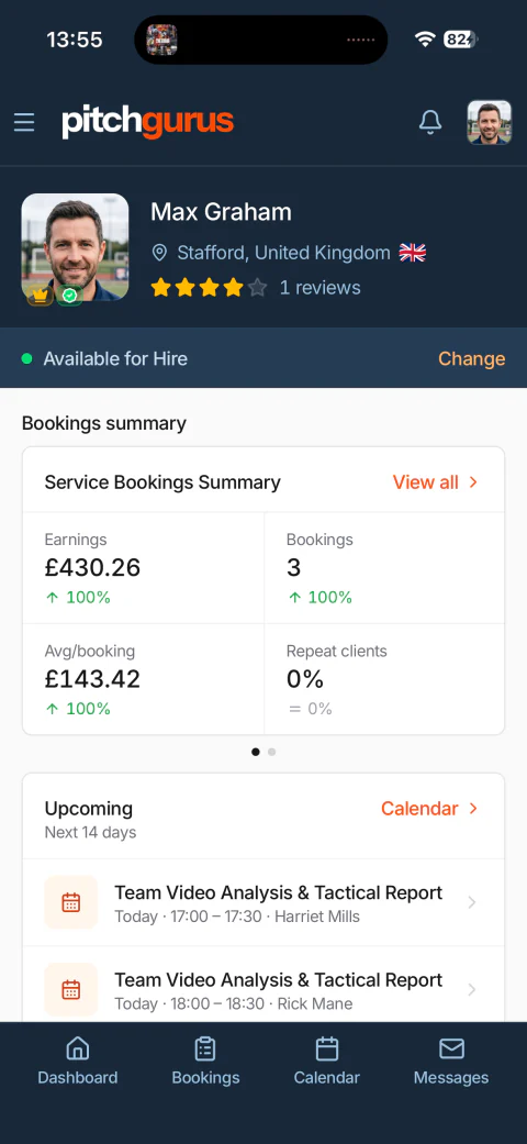 PitchGurus bookings dashboard